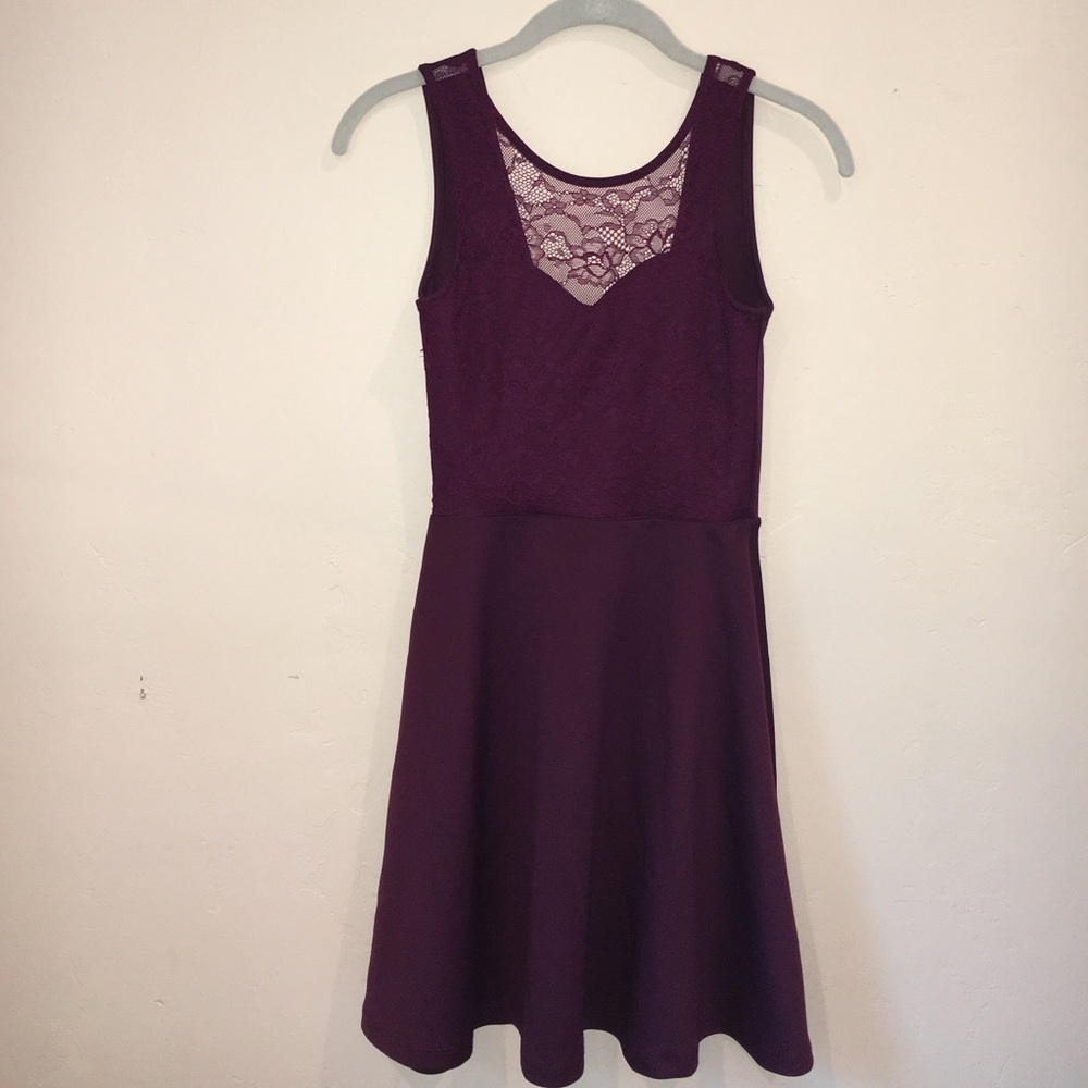 H&M Purple lace top, low back dress.